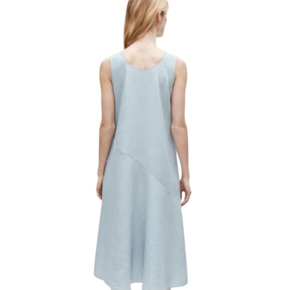 Eileen Fisher Organic Linen Scoop Neck Hanker chief Slip Dress Size large Blue - Picture 2 of 9
